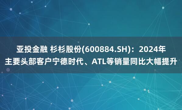 亚投金融 杉杉股份(600884.SH)：2024年主要头部客户宁德时代、ATL等销量同比大幅提升